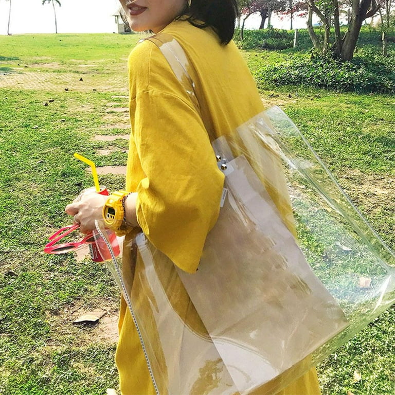 Aktudy Women PVC Transparent Totes Handbags Clear Shoulder Shopping Beach  Bags