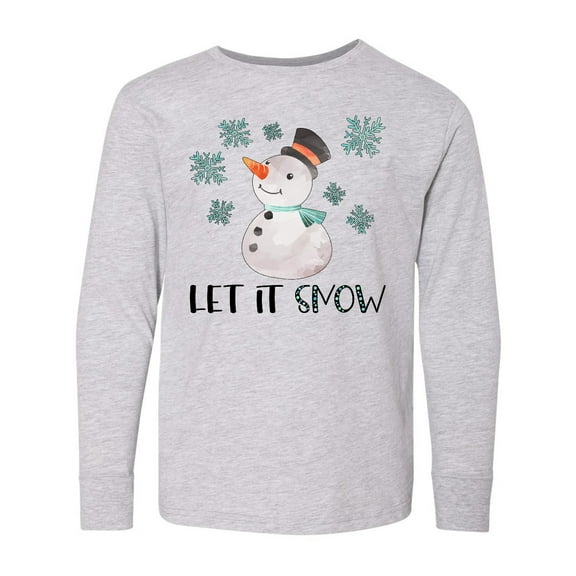 Inktastic Let It Snow Cute Snowman in Hat and Scarf Long Sleeve Youth T-Shirt