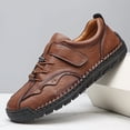 thumbnail image 3 of Men's Hand-Stitched Leather Casual Shoes with Adjustable Velcro, Comfort Non-Slip Daily Walking Sneakers, 3 of 3