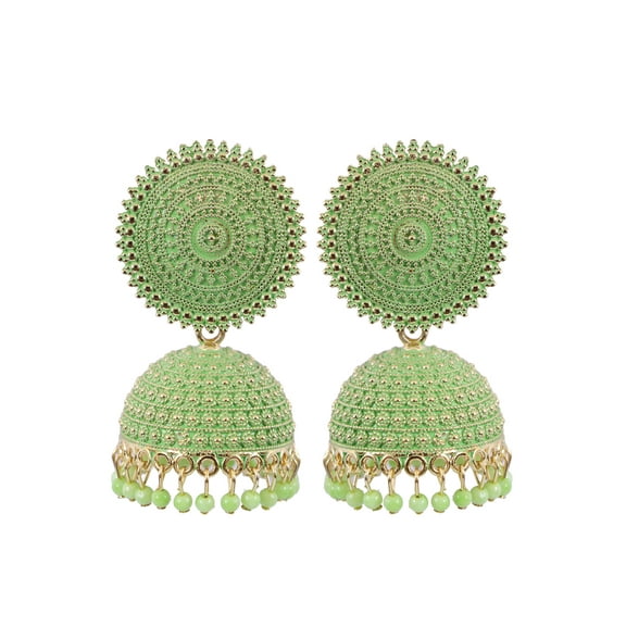 Crunchy Fashion Bollywood Jewellery Traditional Ethnic Bridal Bride Wedding Bridesmaid Gold-Plated Round Shape Green Earrings