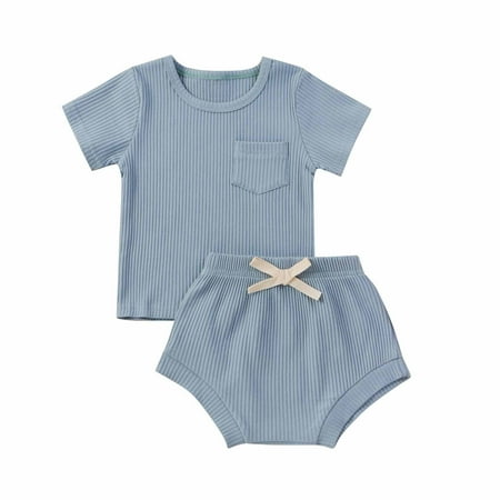 

DxhmoneyHX Toddler Kids Girls Boys Pajamas Short Summer Outfits Cotton Solid Color Short Sleeve and Shorts 2pcs Set