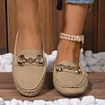 thumbnail image 2 of Womens Slip On Loafers Comfort Flat Shoes with Gold Chain, Faux Faux Leather Moccasin Style Casual Loafers in Khaki,Size 7, 2 of 9