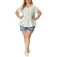 thumbnail image 3 of Agnes Orinda Women's Plus Size Peplum Tops Floral Half Placket Short Sleeves Casual Blouses 1X White, 3 of 8