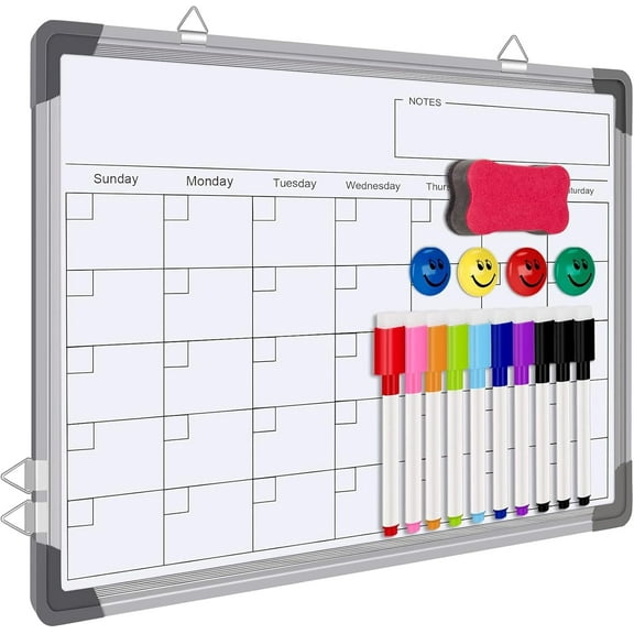 Dry Erase Calendar Whiteboard for Wall, 16" X 12" Magnetic White Board Board, Small Wall Monthly Double Sided Boards Student, Home, Office (White)