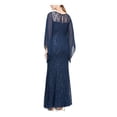thumbnail image 2 of SLNY Womens Navy Sequined Zippered Keyhole Back Lined Sheer Long Sleeve Illusion Neckline Full-Length Evening Gown Dress 8, 2 of 2