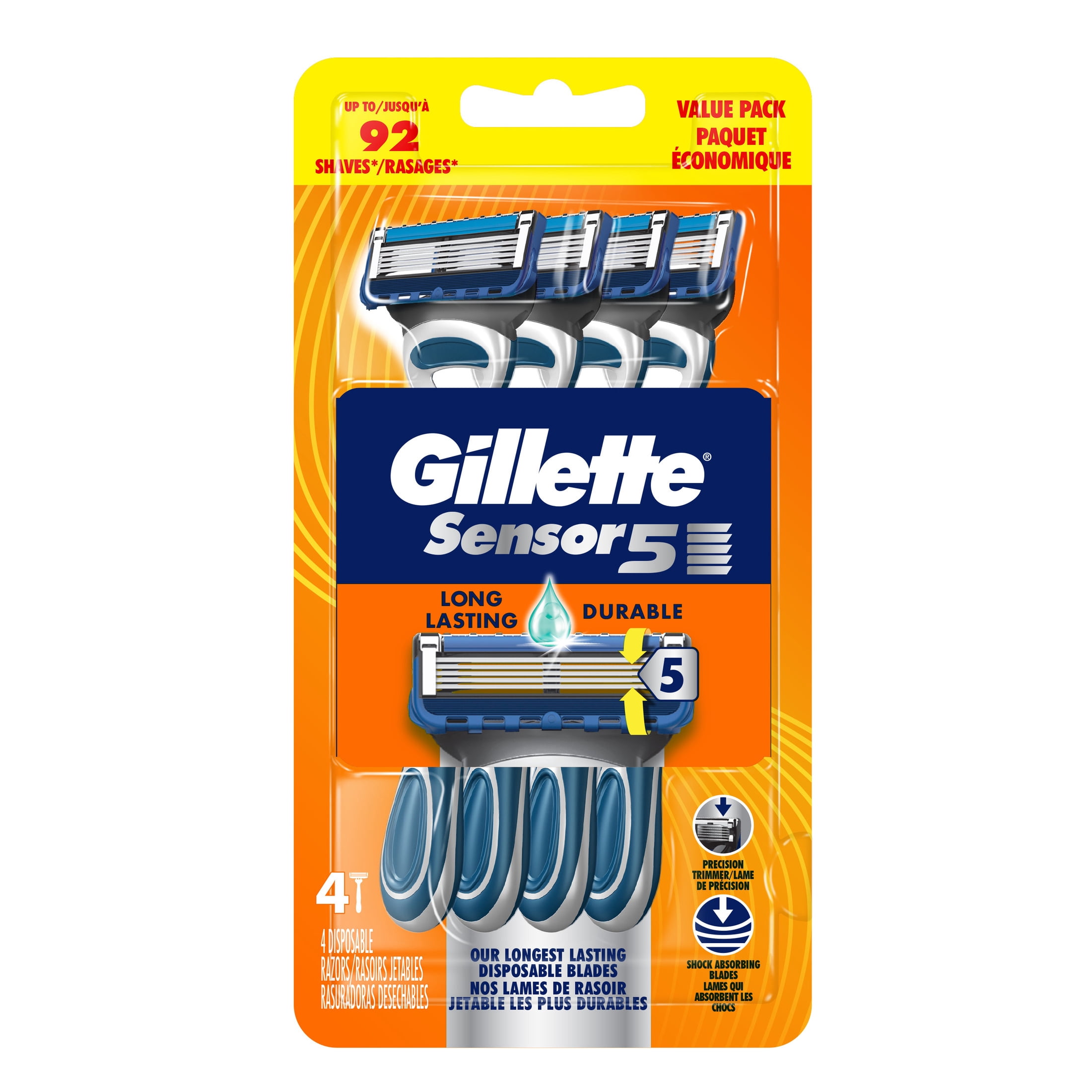 Gillette Sensor5 Men's Disposable Razors, 4 Count