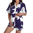 thumbnail image 2 of Miorin Under $10 Women Halloween Pajamas Sets Notched Button Down Short Sleeve Top and Shorts Loungewear Sleepwear Cute Print 2 Piece Lounge Set Soft Nightwear, L, 2 of 5