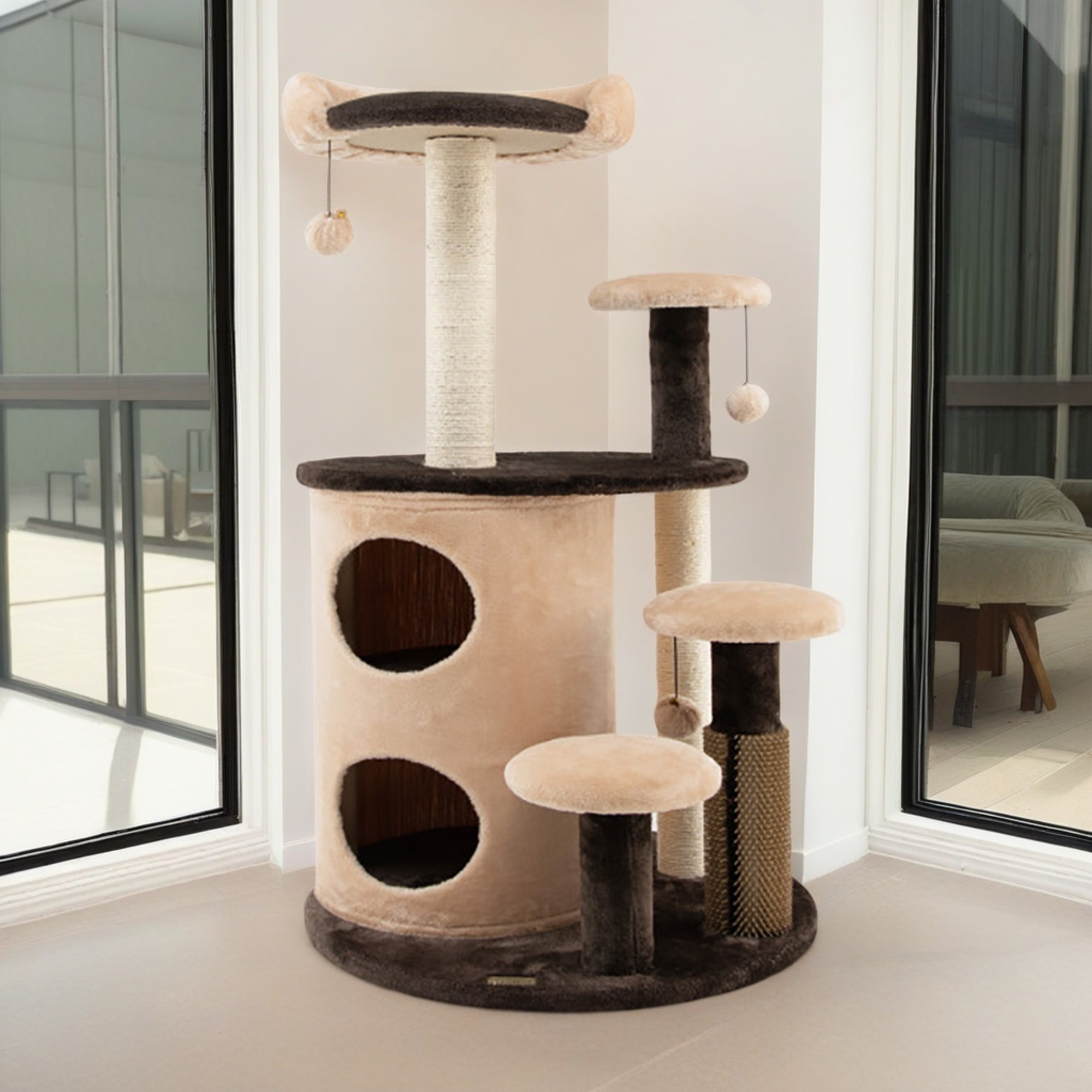 Kadyn 40" Cat Tree for Indoor Cats, Plush Cat Tower with 2-Tier Cat-Hole Condo, Perch and Sisal for Kittens, Brown