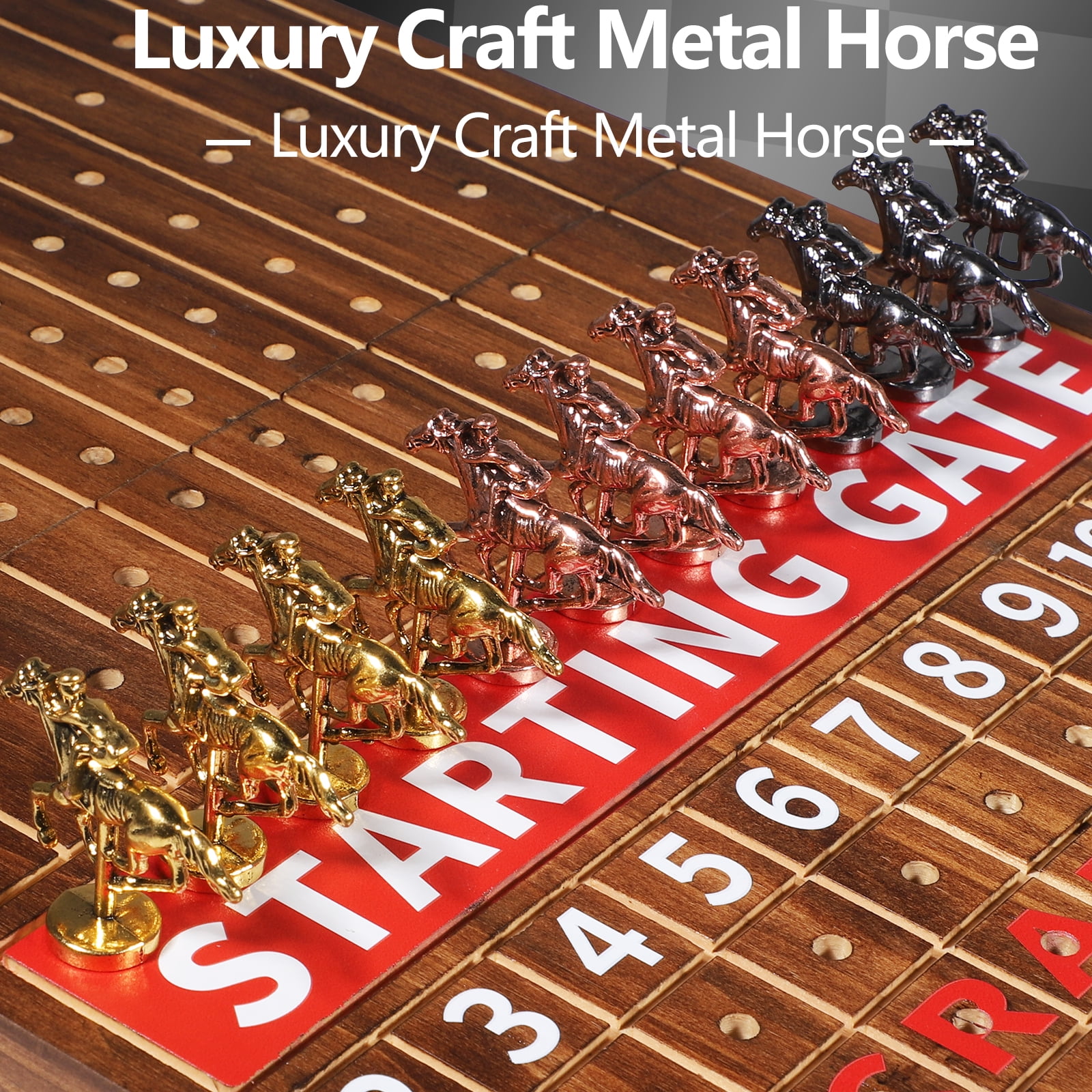 Grhonior Horse Race Board Game Foldable Portable 11 Luxury Metal Horses Suitable for Family Gatherings
