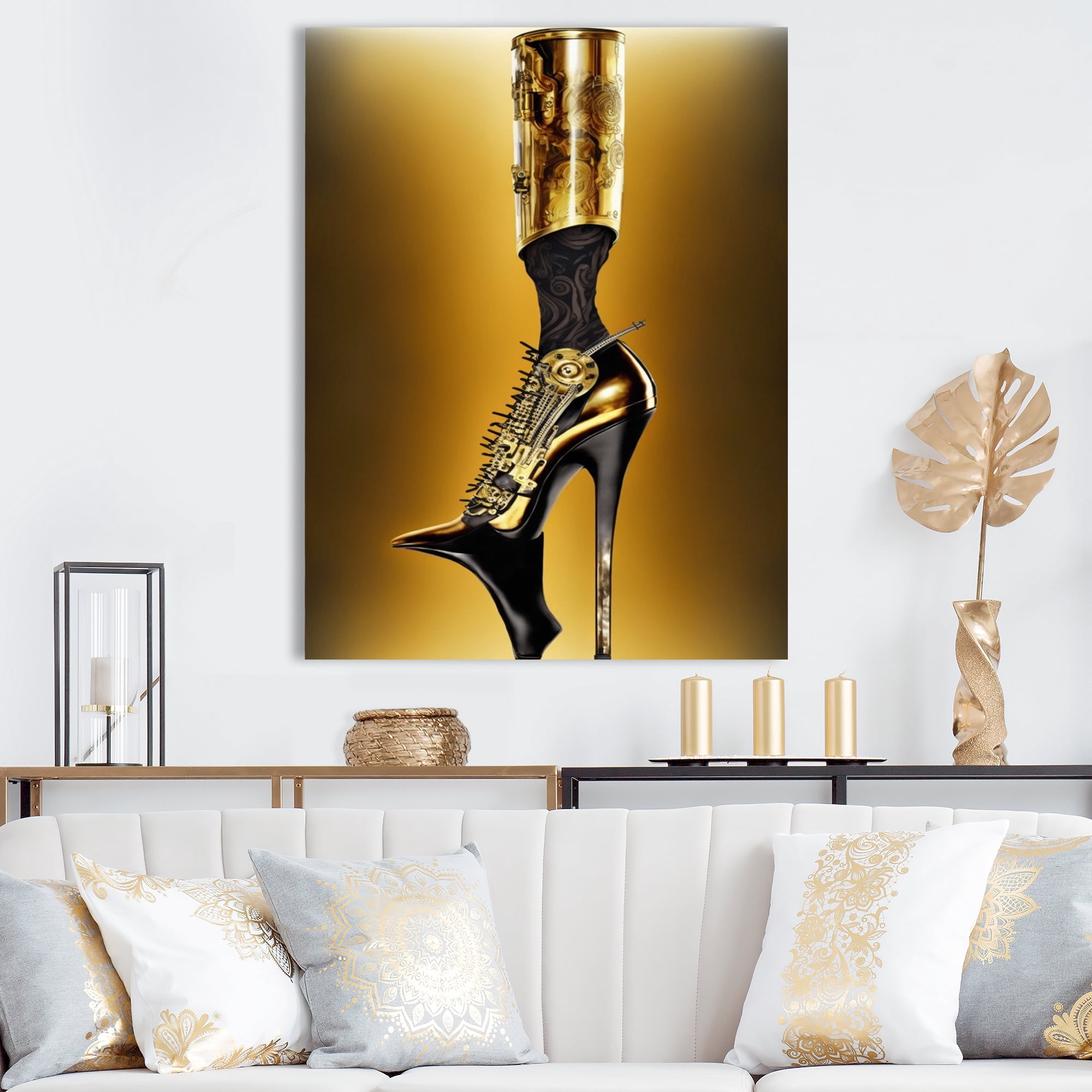 Designart Golden Mechanic High Heel V Canvas Wall Art