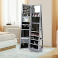 thumbnail image 3 of LOKO 360° Rotating Jewelry Armoire, Freestanding Jewelry Cabinet with Inside Makeup Mirror, 2-in-1 Lockable Jewelry Organizer w/Full-Length Mirror for Women (Gray), 3 of 7