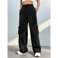 thumbnail image 4 of Cargo Joggers for Women Baggy Fleece Wide Leg Sweatpants Elastic High Waisted Fall Casual Hiking Pants Black L, 4 of 8