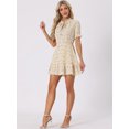 thumbnail image 3 of DARING DIVA Ruffle Floral Bow Tie Chiffon Puff Fit & Flare Dress M Apricot White, 3 of 6