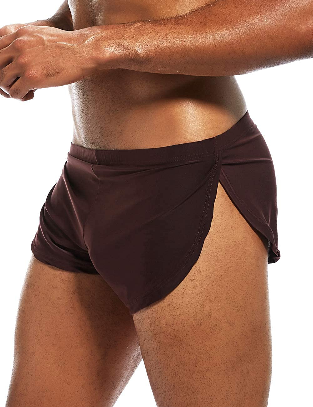 Buy MIZOK Men's Workout Yoga Short Sexy Breathable Underwear Split Side  Boxer Shorts White XL at