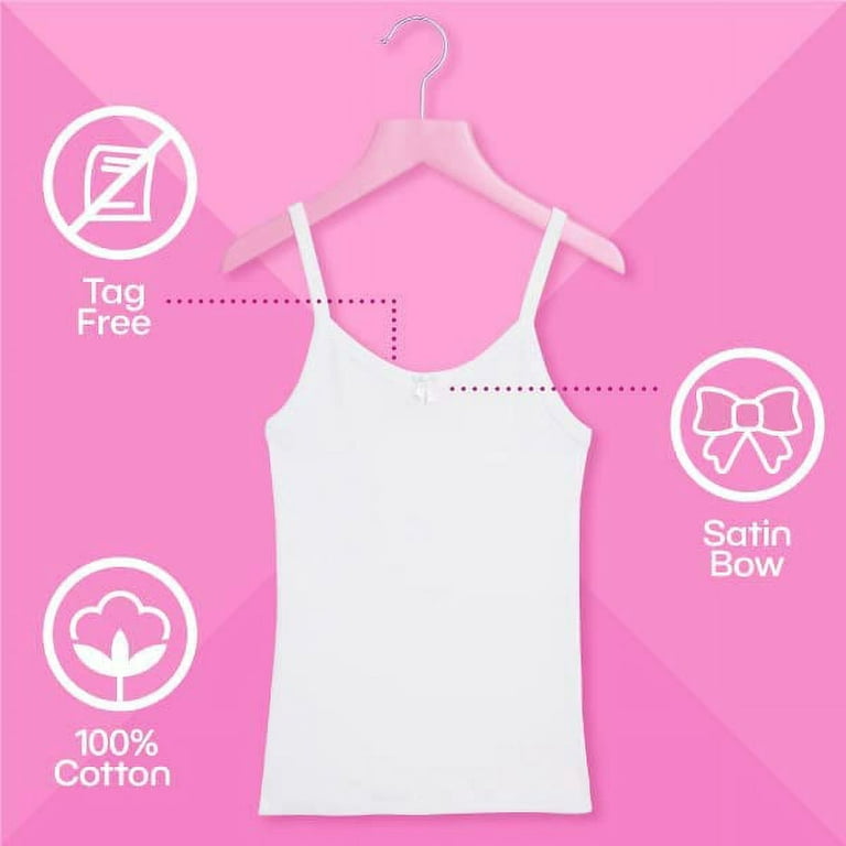 Rene Rofe Girls' Undershirt – 100% Cotton Cami – Camisole Tank Top (6 Pack,  2T-14) 