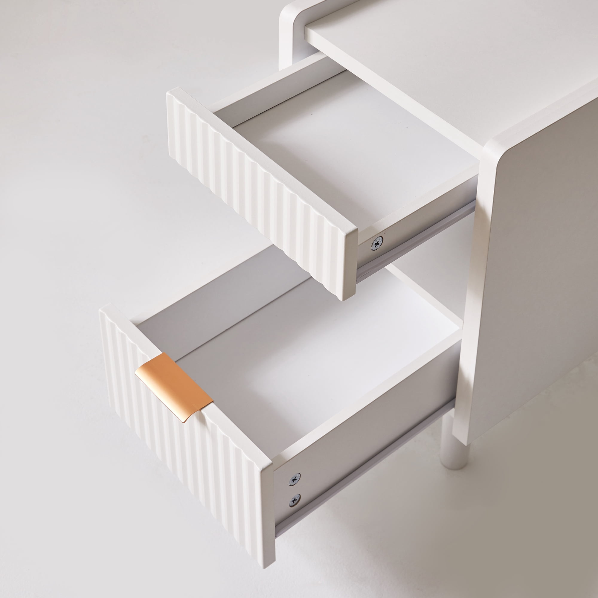 Set of 2 Fluted Wood Nightstands with Drawer and Open Storage, Modern Bedside End Tables and Bedroom Storage Cabinets, White