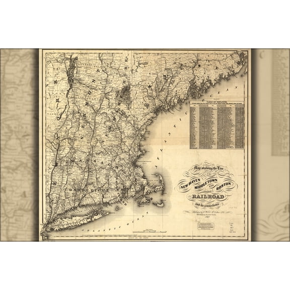 24"x36" Gallery Poster, Map New Haven Middletown Boston Railroad 1867