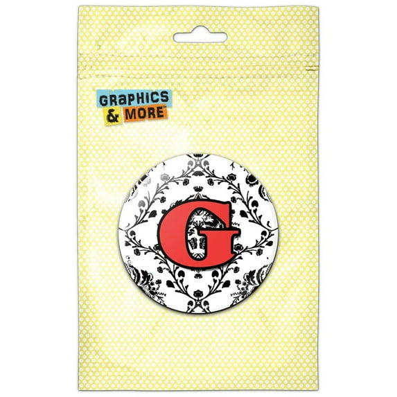 Letter G Initial Damask Elegant Red Black Refrigerator Button Magnet