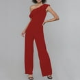 thumbnail image 2 of wycnly Rompers for Women Fashion Ruffle Onn Shoulder Straight Leg Jumpsuits for Summer Casual Slash Neck Sleeveless Formal Solid Long Womens Jumpsuits on, 2 of 5
