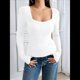 thumbnail image 4 of Camisas de Larga para Mujer, Cuello Cuadrado, Tops Cortos de Punto Acanalado, Conjuntos de Otoño, Ropa de Moda M, 4 of 9