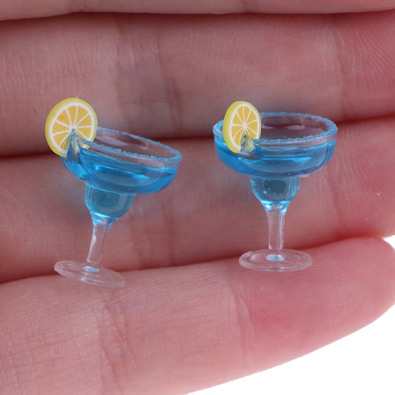 2Pcs 1:12 Puppenhaus Miniatur blau Cocktail Tasse Simulation Getränk Glas Mod MD 