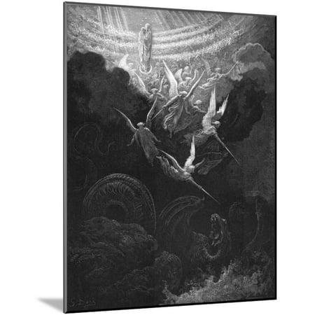 The Archangel Michael and His Angels Fighting the Dragon, 1865-1866 Wood Mounted Print Wall Art By Gustave