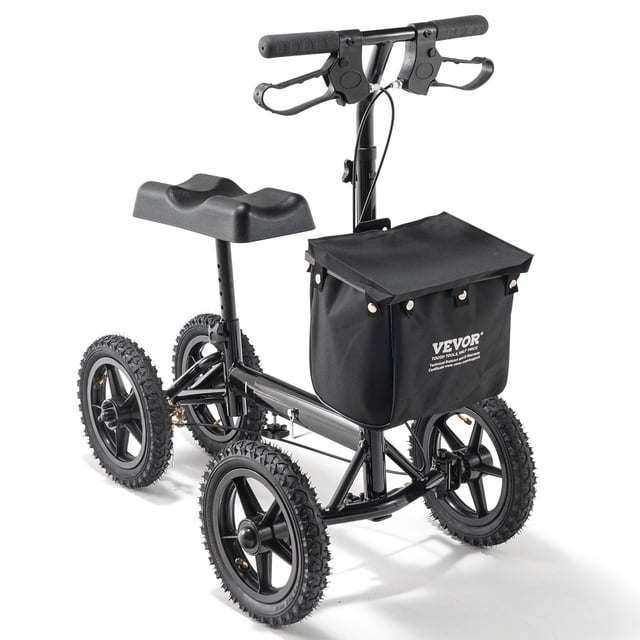 VEVOR Trottinette Pliable pour Genoux, Marchette pour Genoux en Aluminium Orientable avec Guidon et Genouillère à Hauteur Réglable, Roues Tout-Terrain de 12 Pouces, Freins Doubles, Trottinette de Récupération pour Jambes Cassées, Blessures à la Cheville et au Pied, 350 Lb