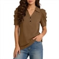 thumbnail image 4 of Camisetas de Manga Corta de Verano para Mujeres Moda Pullover de Color Sólido Botón de Solapa Botón Extraíble Camisetas de Manga Corta de Verano de las Mujeres, 4 of 5