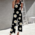 thumbnail image 2 of Winter Tank Jumpsuit for Women Smocked Wide Leg Rompers with Pockets Bohemian Ruffed O-Neck Straight Leg Capri Overalls, 2 of 5