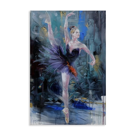 Stupell Industries Vivid Ballet Dancer on Blue People Painting Wrapped Canvas Canvas Art Print Wall Art, 16 x 24