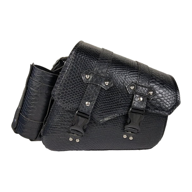 Alforja de cuero PU Sidaley para motocicleta ajustable a prueba de sol decorativa Triangular Universal Vintage Negro Tipo 4
