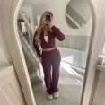 thumbnail image 4 of Fashion Set For Women Autumn New Slim O Neck Zipper Coat Top Wide Leg Pants Two Piece Set Leisure Sportswear Sets Outfits, 4 of 5