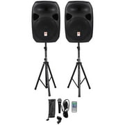 Angle View: Rockville RPG122K 12" Portable PA System 2 Powered Speakers Bluetooth+Mic+Stands
