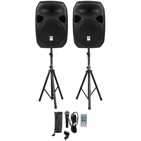 Rockville RPG122K 12" Portable PA System 2 Powered Speakers Bluetooth+Mic+Stands