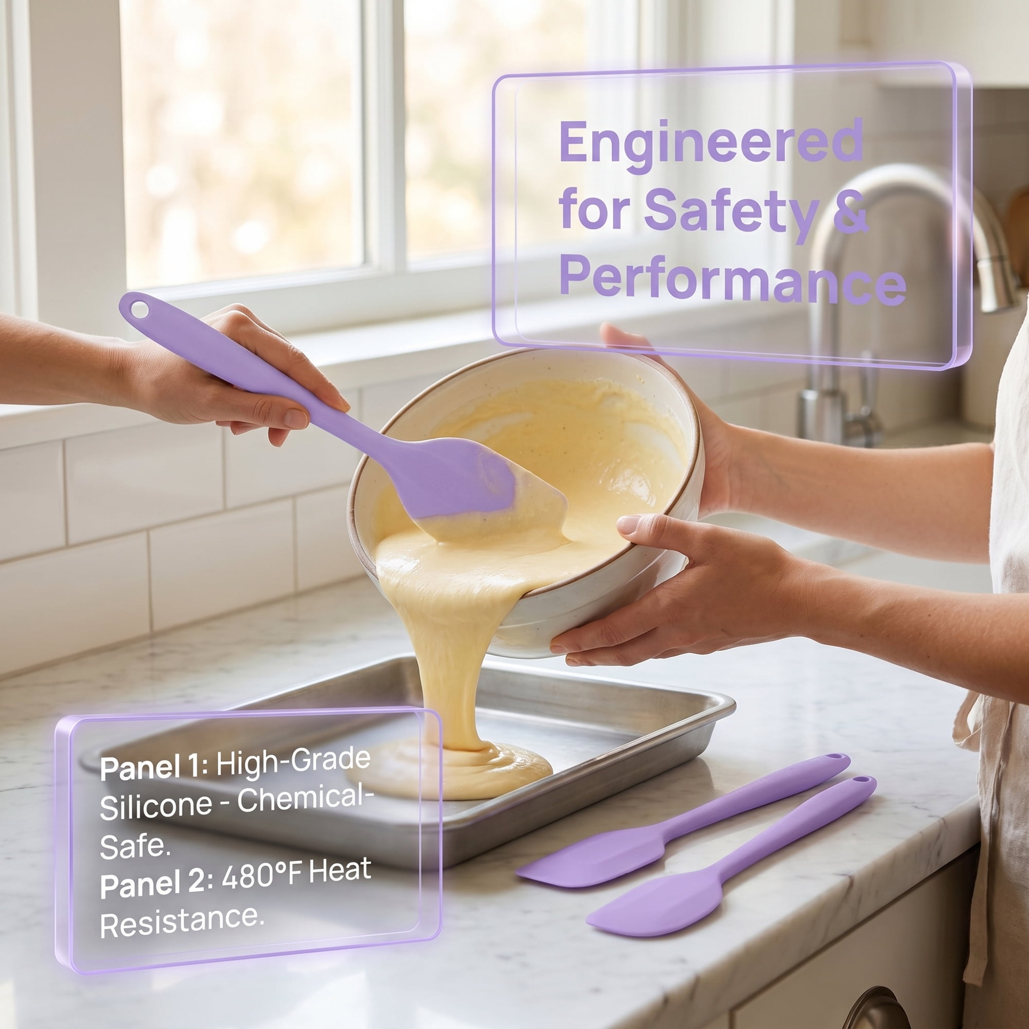 Unique Bargains 3Pcs Heat-Resistant Cooking Utensils Kitchen Spatula Set Purple