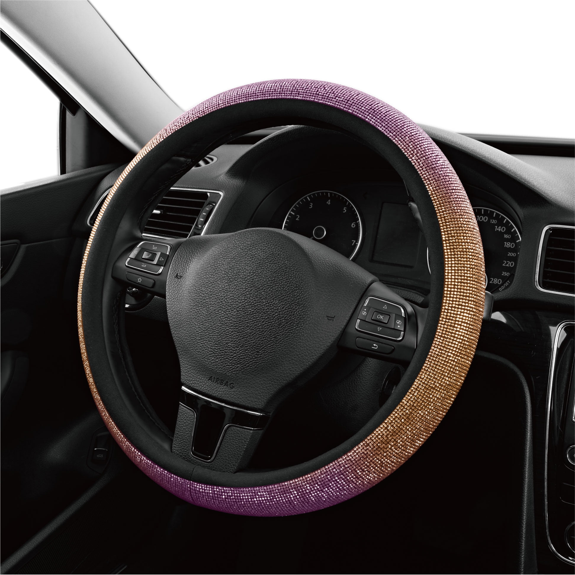 Auto Drive Bling Diamond Steering Wheel Cover, Sparkly Crystal Grip, Universal Fit for Cars,SUVs Pink Orange