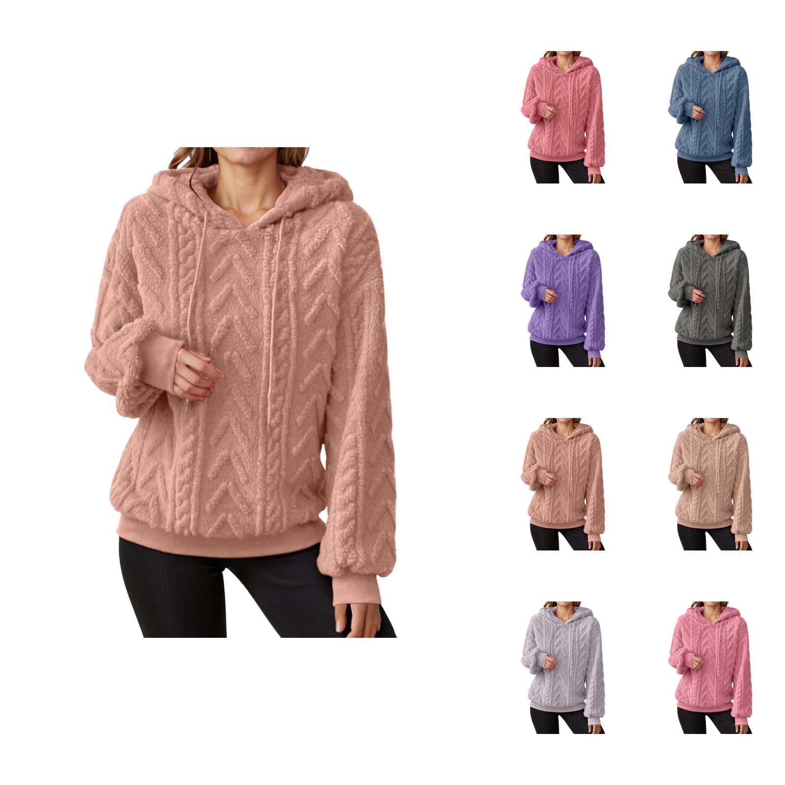 Sweater Hoodies for Women 2025 Long Sleeve Drop Shoulder Lined Sweater Hoodie Hooded Sweatshirt Women Pullover