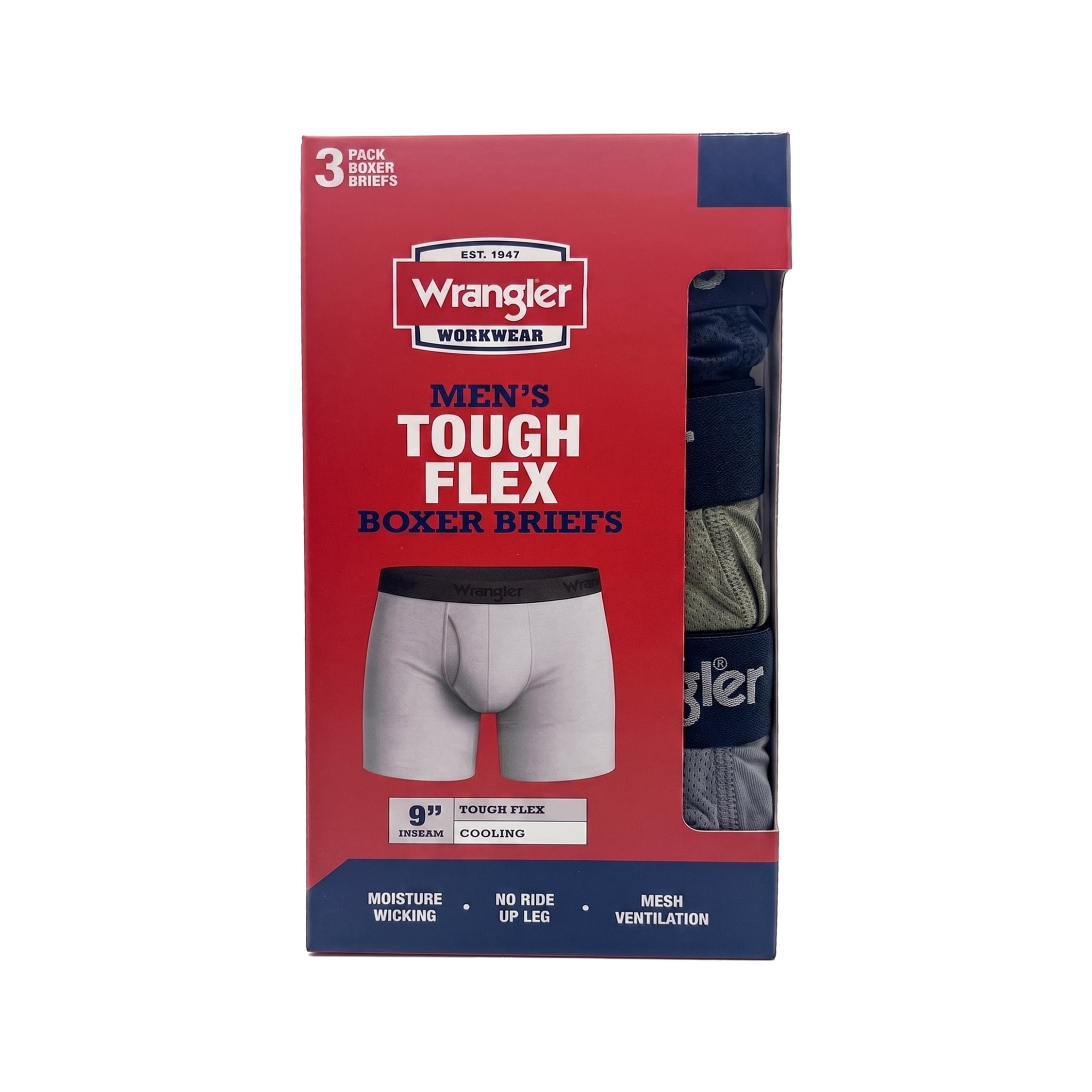 Wrangler Men's Tough Flex Boxer Brief, 3 Pack
