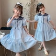 thumbnail image 5 of Wdgfv Girls School Uniform V-Neck Jumper Dress Pleated Pull-on Scooter Skirt Stretchy Cotton Flared Overall Dress, 5 of 7