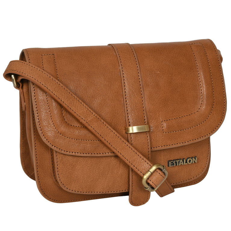 Crossbody Bags for Women - Real Leather Multi Pocket Travel Purse and Sling  Bag (Cognac)