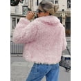 thumbnail image 6 of Female Faux Fur Coat Cropped Lapel Fur Jacket Long Sleeve Open Front Parka Outerwear Pink M, 6 of 7