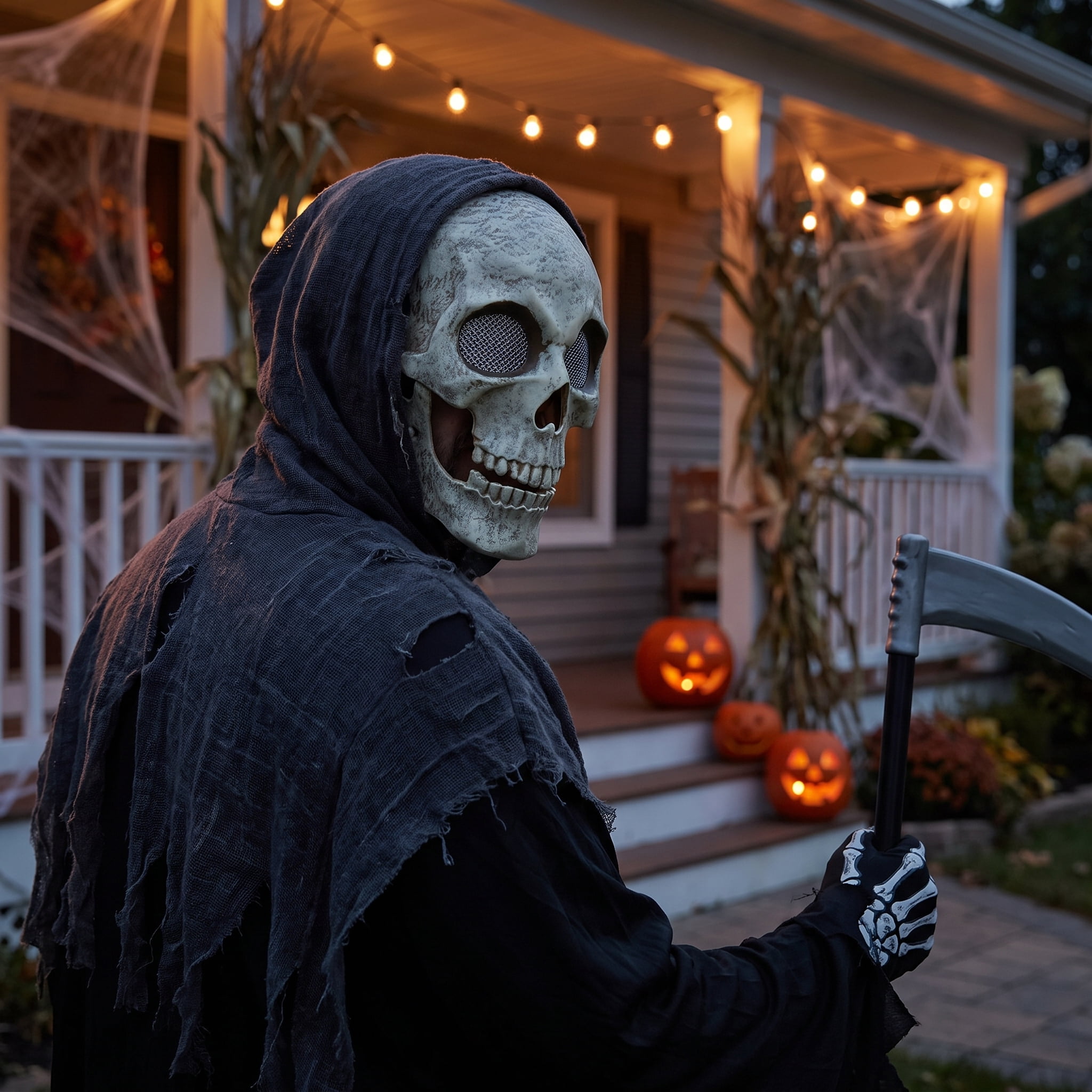 Skull Skeleton Mask Costume Accessory for Adults, Beige, Halloween by Way To Celebrate