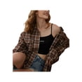 thumbnail image 2 of FOCUSNORM Surchemise pour Femmes Juniors, Adultes à Carreaux Col Rabattu Manches Longues Blouse, 2 of 5