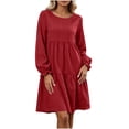 thumbnail image 3 of Tqcoqu Fall Dresses for Women 2026,Crew Neck Long Lantern Sleeve Casual Loose Flowy Swing Shift Dress, 3 of 7