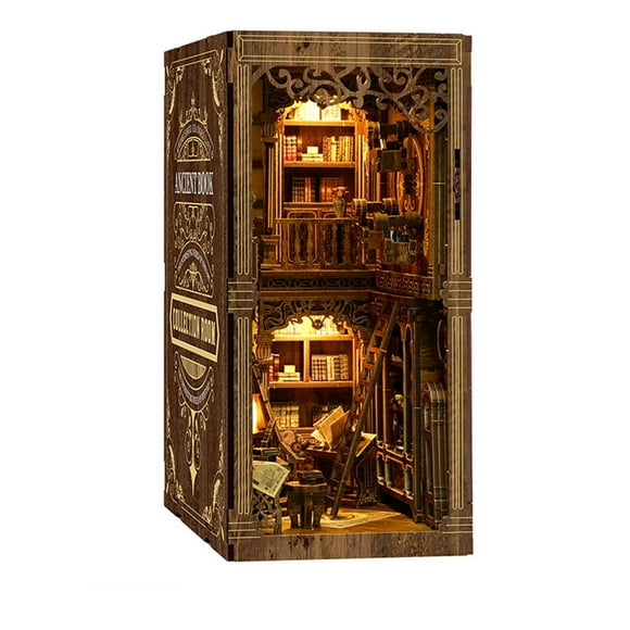 asddcavvf Ancient Book Collection Room DIY Book Kit | Light DIY Miniature Bookshelf Insert Kit 3D Wo