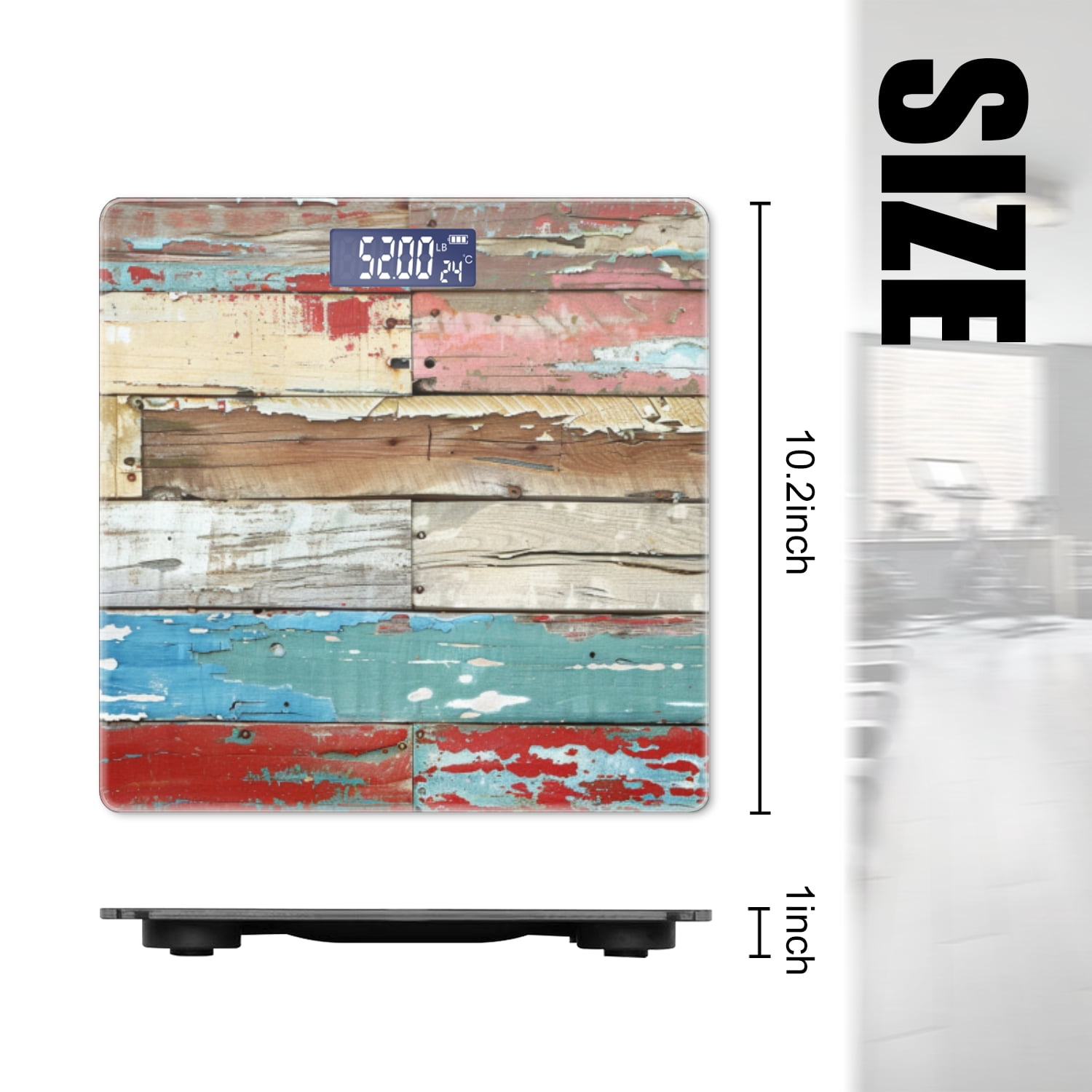 High Precision Body Weight Scale Smart Bathroom Scales with Large LCD Display(400lbs),Decorative for Bedroom-Colorful Wooden Planks With Weathered Paint