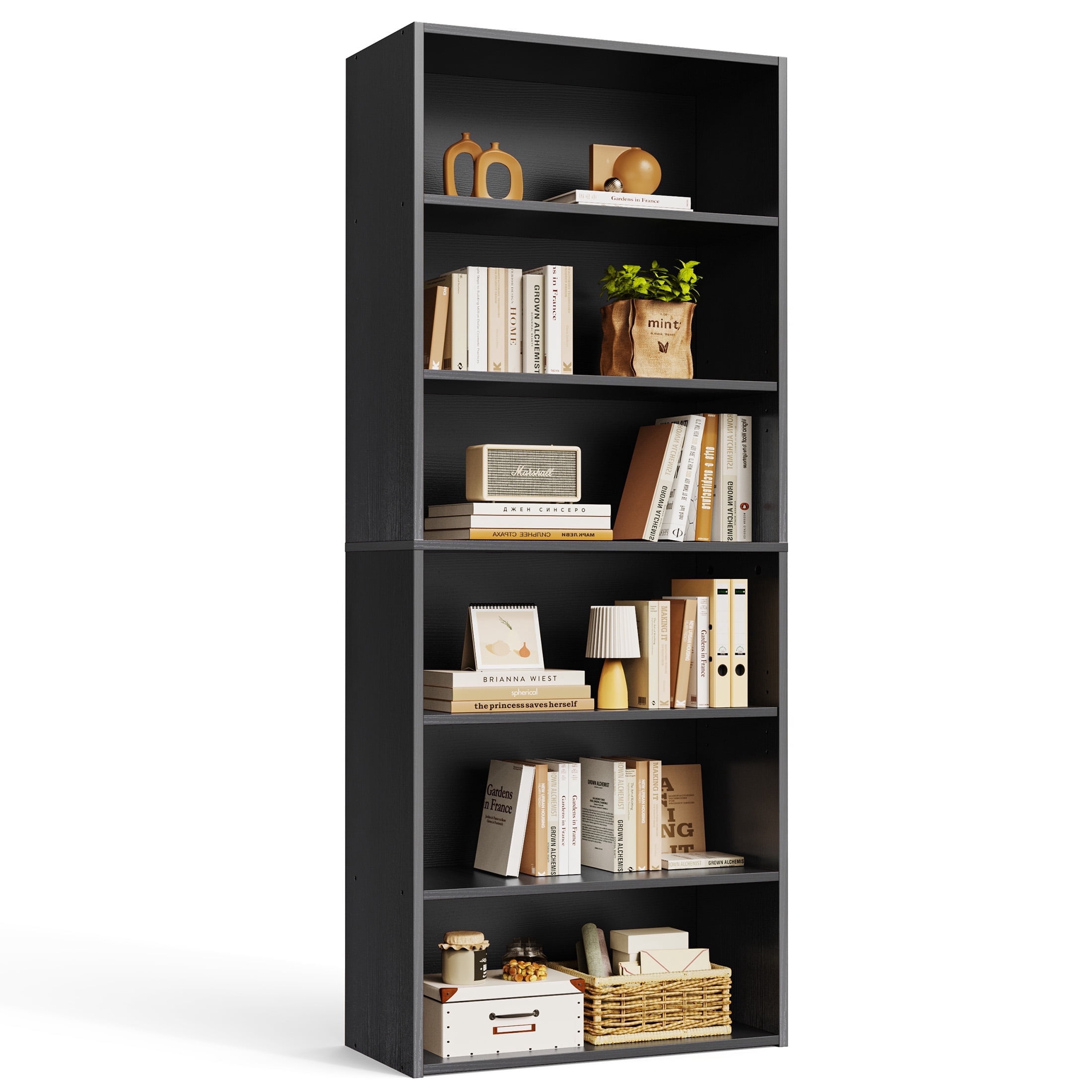 EDX 6-Tier Bookcase, Black, 63 Inches Tall