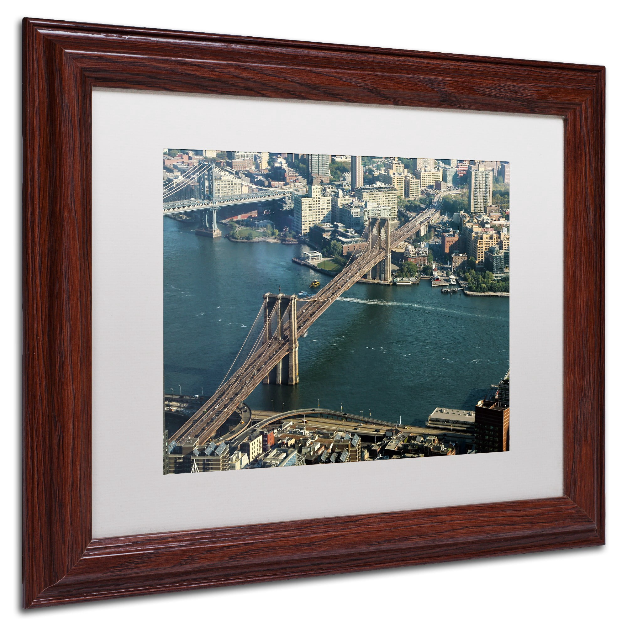 Trademark Fine Art "Brooklyn Bridge" Canvas Art by CATeyes, White Matte, Wood Frame