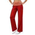 thumbnail image 6 of Women's Wide Leg Lounge Pants High Waisted Fold Over Striped Waistband Stretchy Loose Fit Palazzo Pants for Yoga Daily Wear Daily Travel Office, 6 of 7