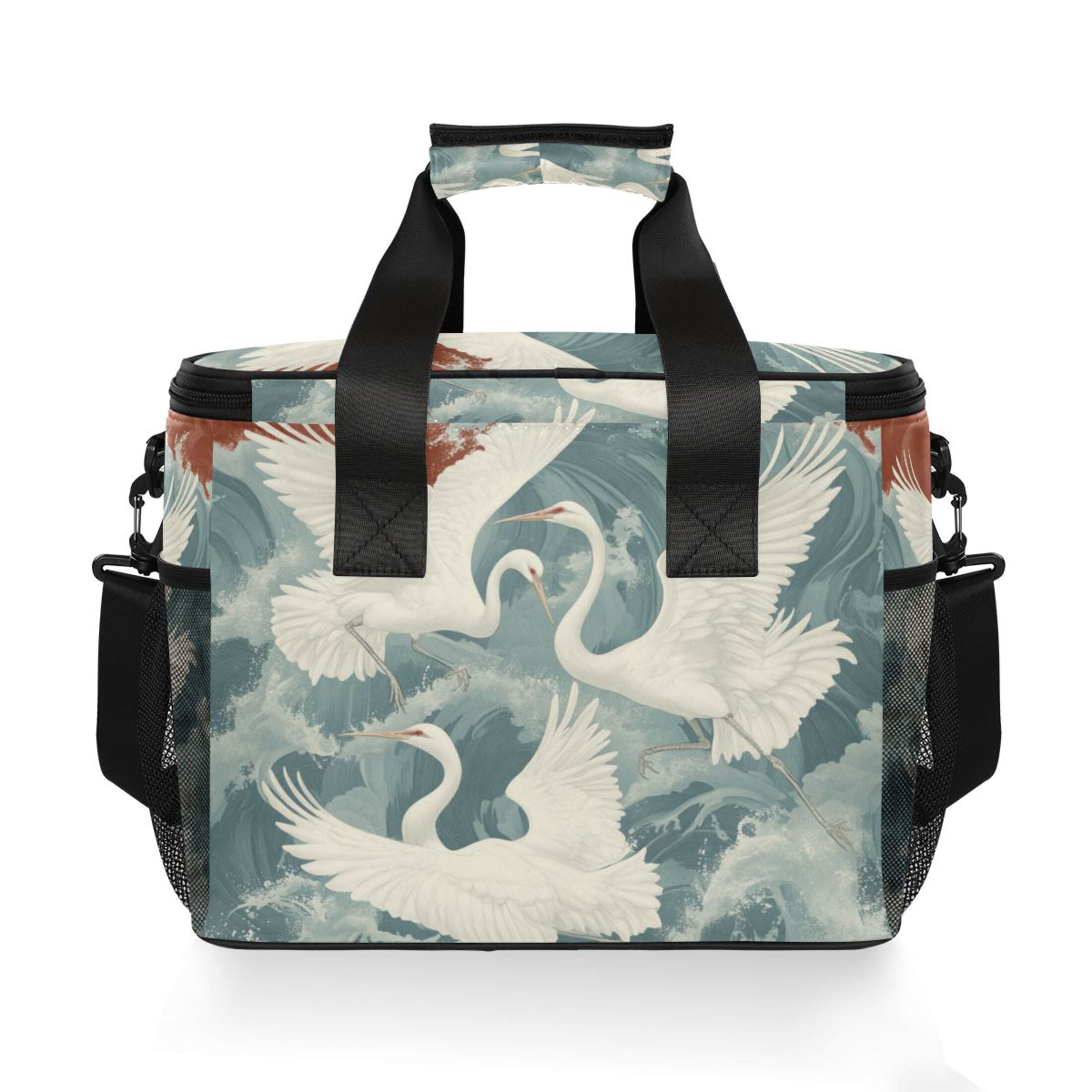 White Crane in The Waves Insulated Lunch Bag 15L Cooler Box for Women Men Work Camping Beach Travel